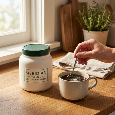 Collagen peptides dissolving in morning coffee