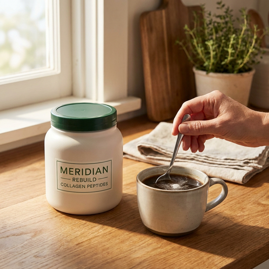 Collagen peptides dissolving in morning coffee